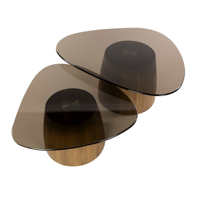 WoonStijl Salontafel Tinto driehoekig set set van 2 salontafels met brons glas