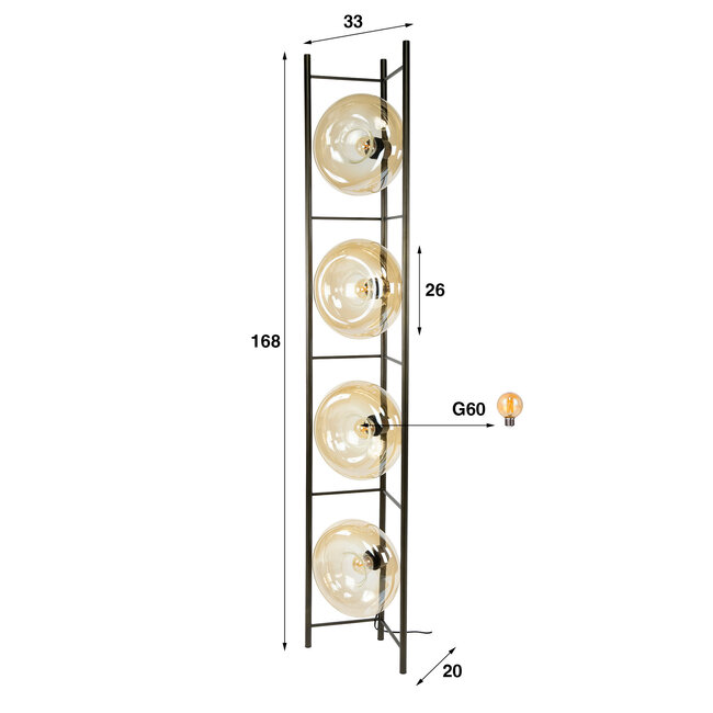 WoonStijl Vloerlamp Soll 4-lichts Amber glas