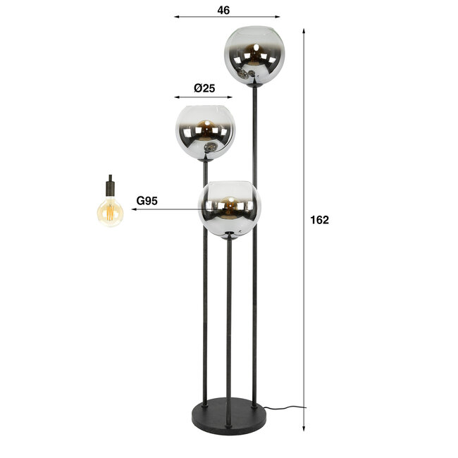 WoonStijl Vloerlamp Bubble Shaded 3-lichts
