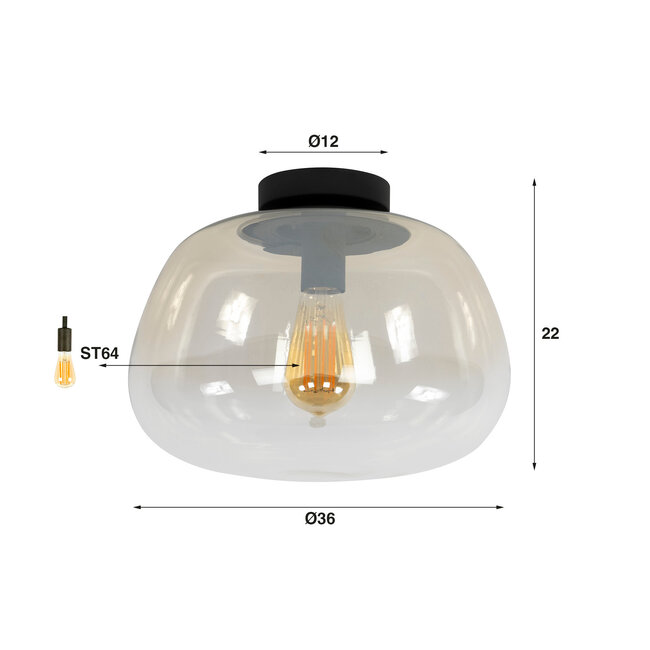 WoonStijl Plafondlamp Pulse Shaded Amber glas