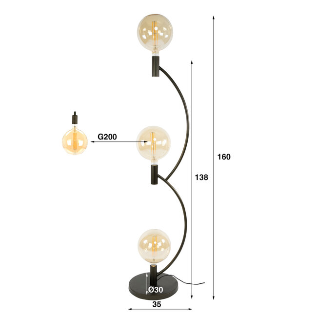WoonStijl Vloerlamp Arcus 3-lichts / Sienna bruin