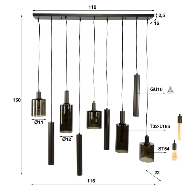 WoonStijl Hanglamp Sepiora 5+4-lichts Sienna bruin