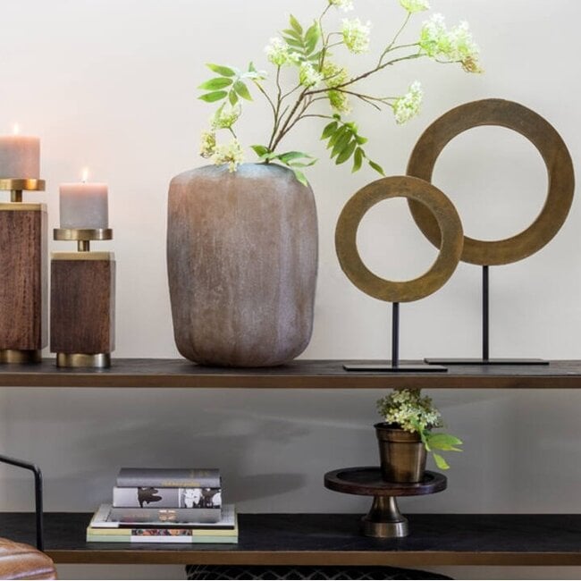 Light en Living Ornament op voet Ø35x56 cm WAIWO ruw antiek brons-mat zwart