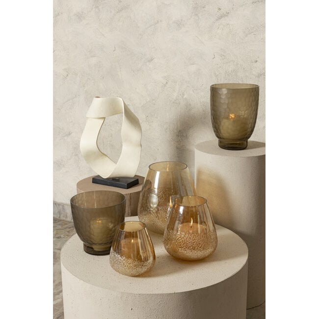 PTMD Ameara Amber glas rond taps windlicht M
