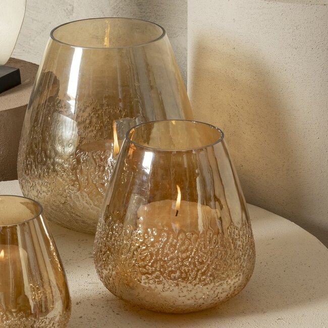 PTMD Ameara Amber glas rond taps windlicht M