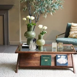 Light en Living Salontafel 112x70x41 cm YUKI acacia hout donker bruin+glas