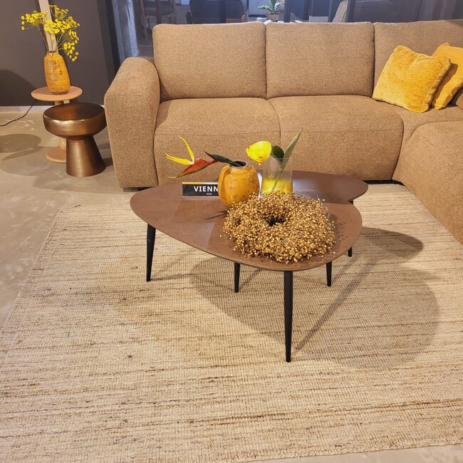 WoonMax Salontafel Vienna set van 2 L - lamulux geborsteld gehamerd koper