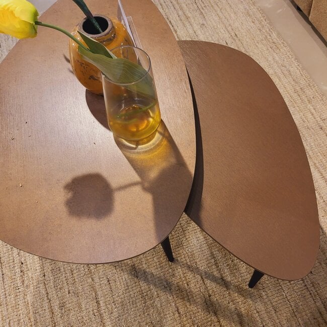 WoonMax Salontafel Vienna set van 2 XL - lamulux geborsteld gehamerd koper