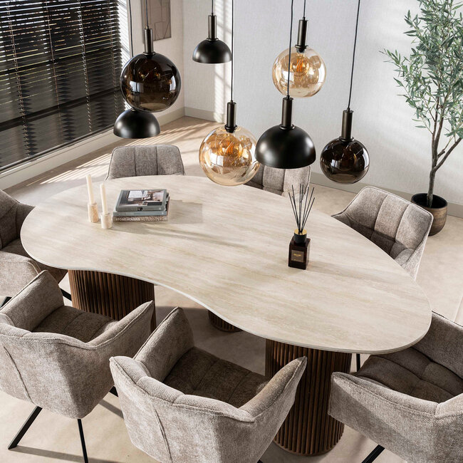 WoonStijl Eettafel Romano niervormig 215cm / 3D keramiek travertin