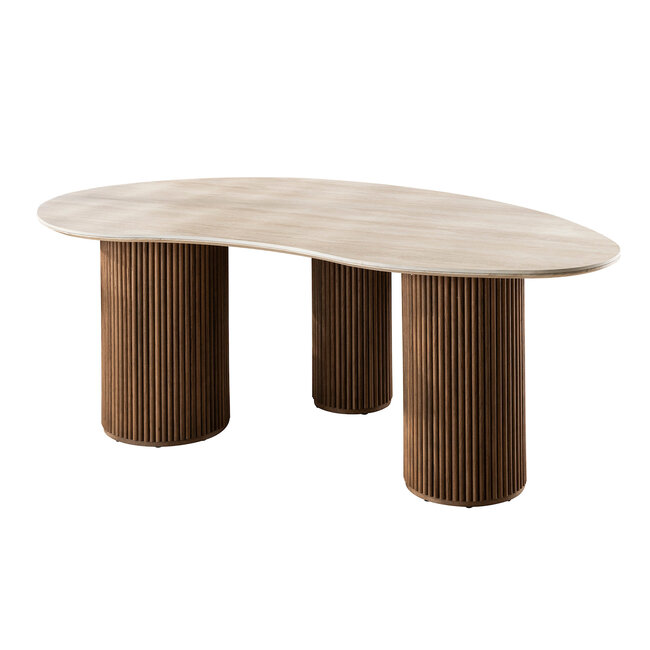 WoonStijl Eettafel Romano niervormig 215cm / 3D keramiek travertin