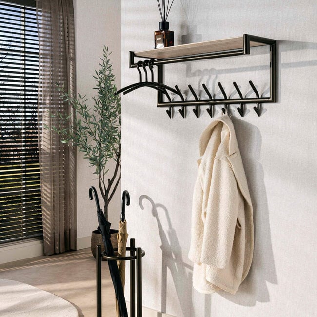WoonStijl Kapstok Terra roede en hoedenplank 2x7 haken