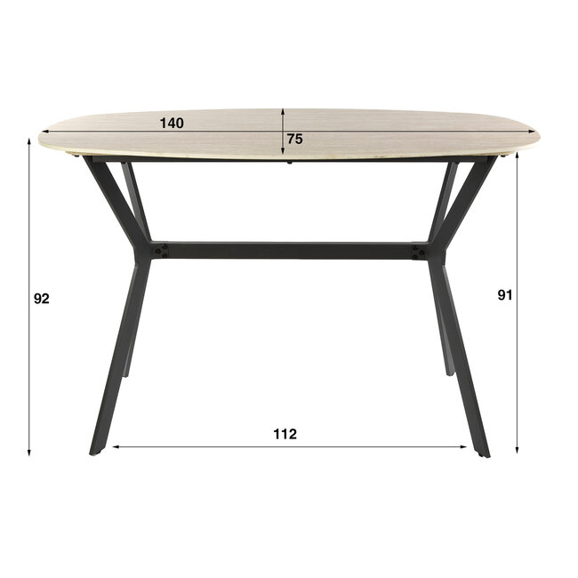 WoonStijl Bartafel Romano deens ovaal 140cm