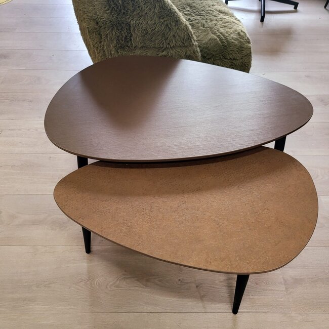 WoonMax Salontafel Vienna set van 2 L - lamulux geborsteld gehamerd koper