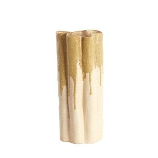 Light en Living Vaas deco 12x9,5x30 cm FLOVILLA keramiek crème+olijf groen