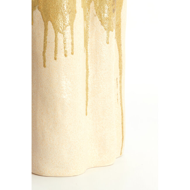 Light en Living Vaas deco 12x9,5x30 cm FLOVILLA keramiek crème+olijf groen