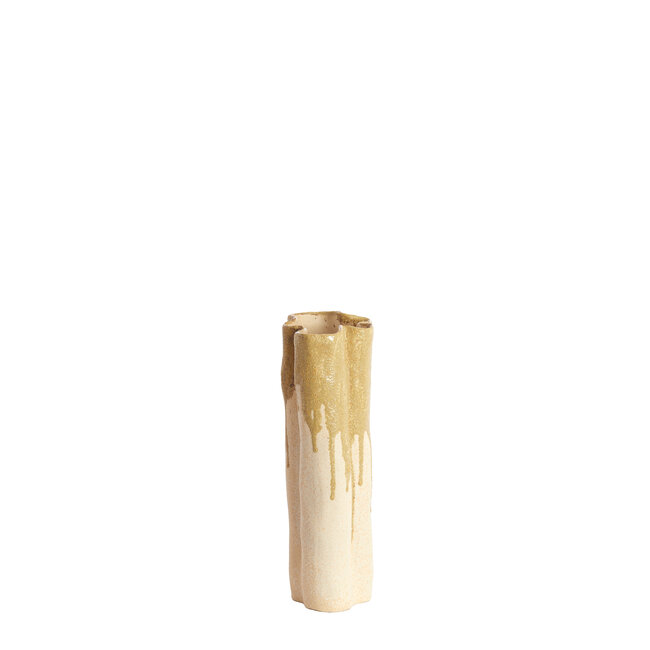 Light en Living Vaas deco 12x9,5x30 cm FLOVILLA keramiek crème+olijf groen