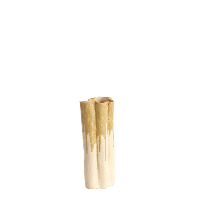 Light en Living Vaas deco 12x9,5x30 cm FLOVILLA keramiek crème+olijf groen