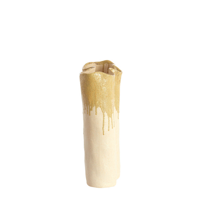 Light en Living Vaas deco 26x14x40 cm FLOVILLA keramiek crème+olijf groen