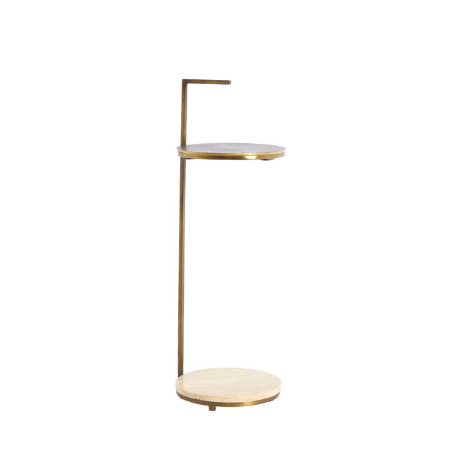 Light en Living Bijzettafel Ø26x76 cm LEDA travertin zand+donker bruin-brons