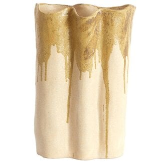Light en Living Vaas deco 26x14x40 cm FLOVILLA keramiek crème+olijf groen