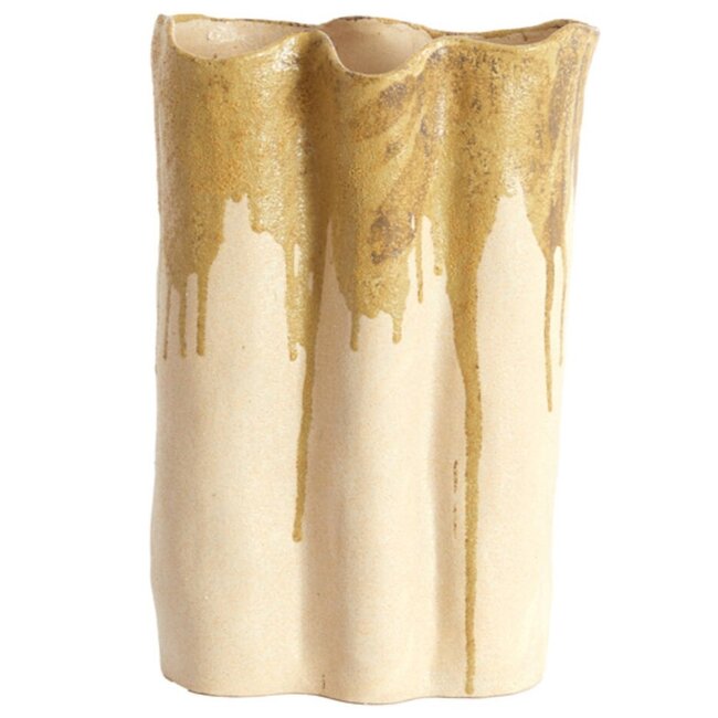 Light en Living Vaas deco 26x14x40 cm FLOVILLA keramiek crème+olijf groen