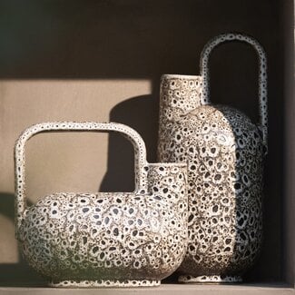 Light en Living Vaas deco 16,5x15,5x37 cm SERRES keramiek crème+zwart