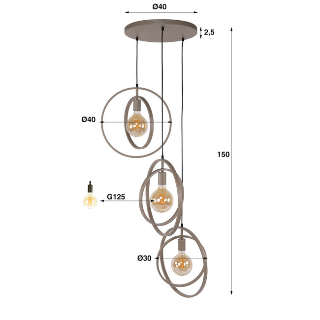WoonStijl Hanglamp 3L Turn around getrapt beige