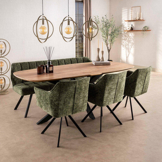 WoonStijl Eetkamerbank Raster 180 cm Hoven groen