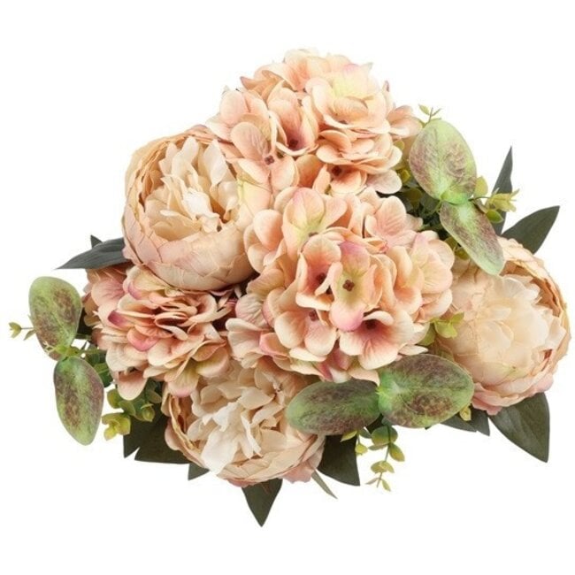 Countryfield Kunst boeket Peony Hydrangea 3x3 zalm-L35B35H47CM