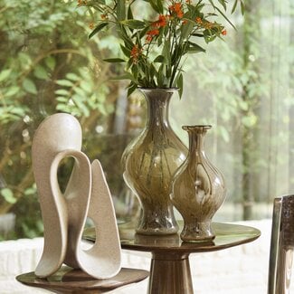 Light en Living Vaas Ø14,5x29,5 cm JORVEN glas taupe + olijfgroen