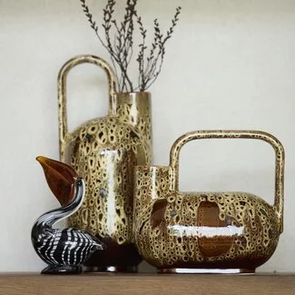 Light en Living Vaas deco 16,5x15,5x37 cm SERRES keramiek donkerbruin + creme + oranje