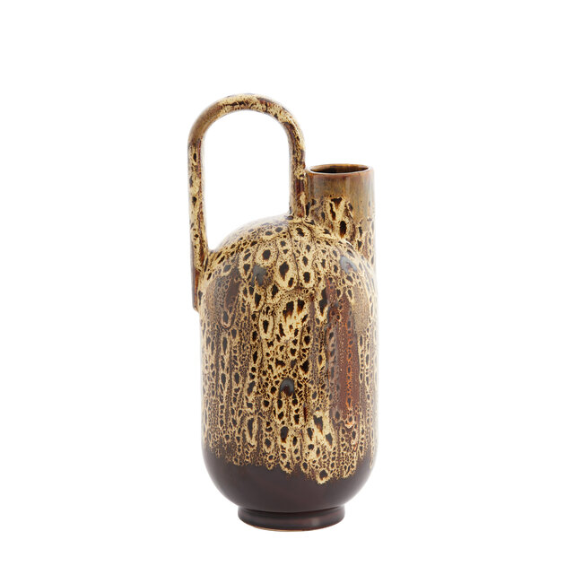 Light en Living Vaas deco 16,5x15,5x37 cm SERRES keramiek donkerbruin + creme + oranje