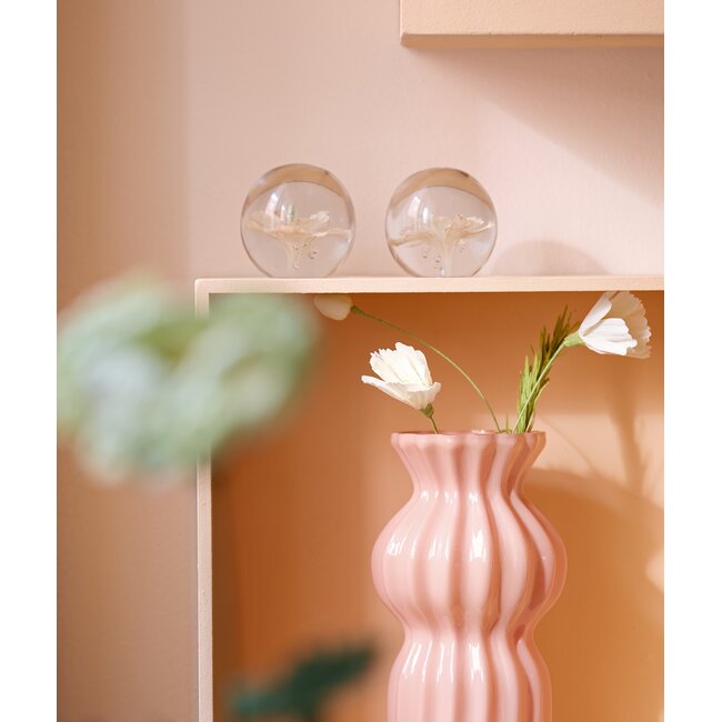 Light en Living Ornament Ø8x8 cm FLOWER glas lichtroze+groen