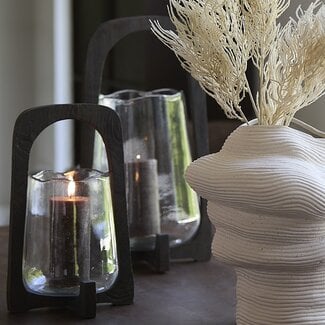 Light en Living Windlicht Ø21,5x35 cm ANOSY glas helder+hout mat d bruin