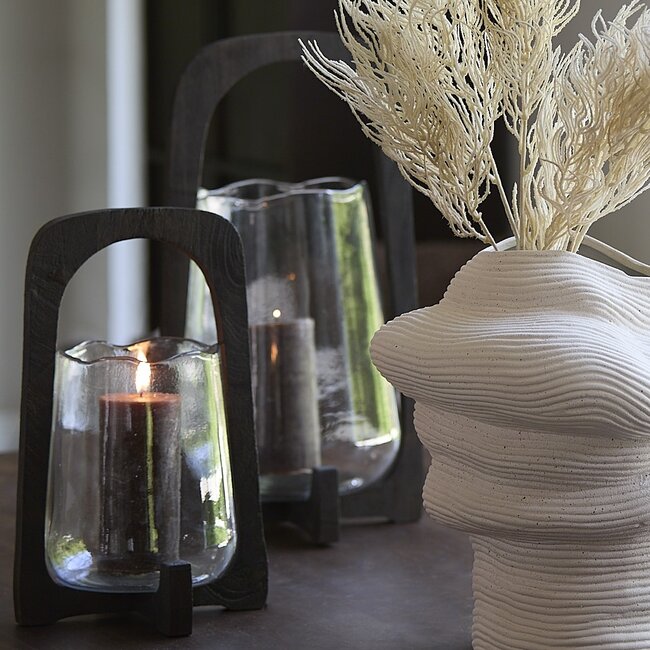 Light en Living Windlicht Ø26x48 cm ANOSY glas helder+hout mat donkerbruin