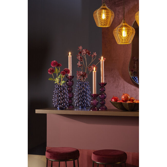 Light en Living Kaarsenhouder Ø9,5x34 cm ITINGA glas bubbel paars