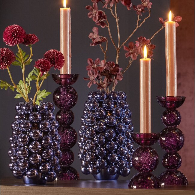 Light en Living Kaarsenhouder Ø9,5x34 cm ITINGA glas bubbel paars