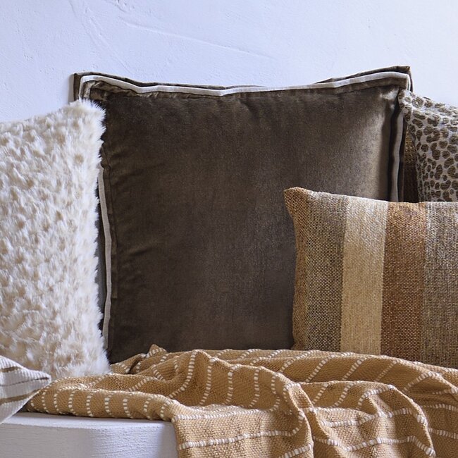 Light en Living Kussen 45x45 cm BAXLEY velvet groen+linnen naturel