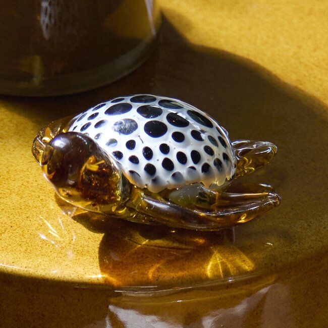 Light en Living Ornament 15,5x14,5x7 cm TURTLE glas amber+wit-zwart