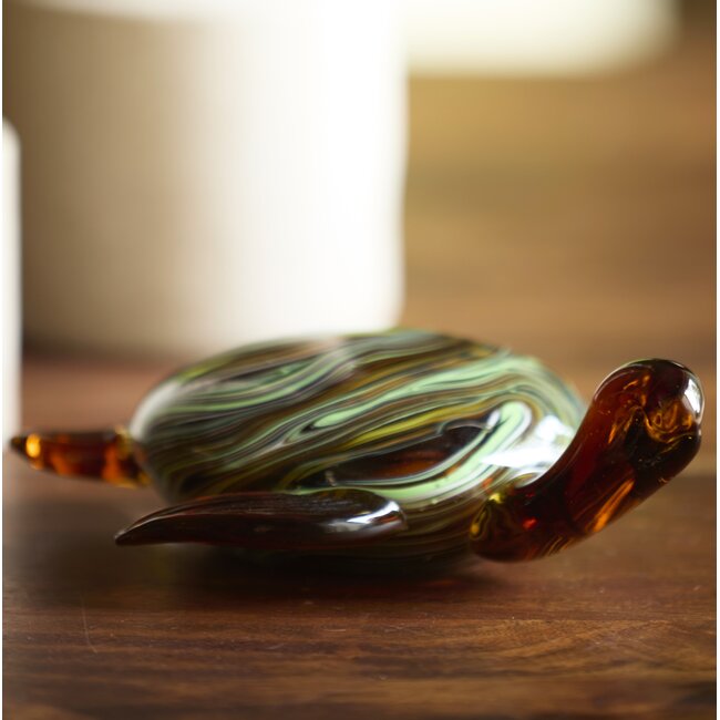 Light en Living Ornament 19x16x7 cm TURTLE glas amber+groen
