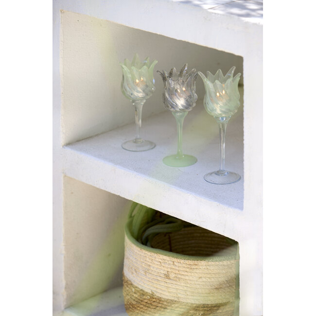 Light en Living Theelicht op voet Ø9,5x24 cm FLORA glas helder+mt mint groen
