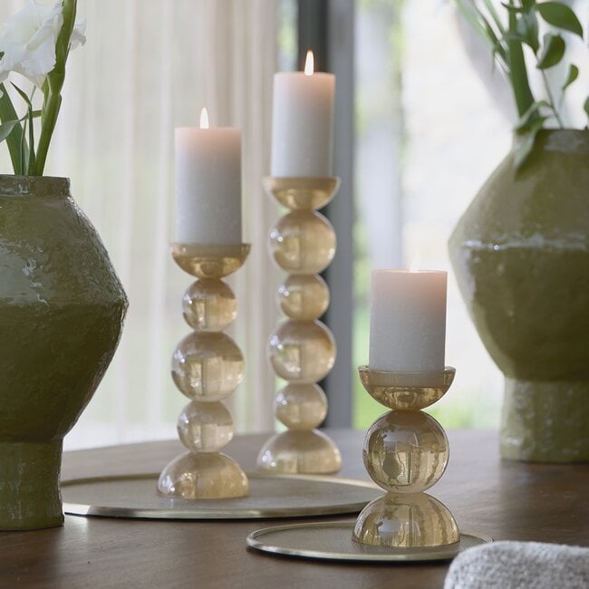 Light en Living Kaarsenhouder ITINGA Glas Melk Amber Ø9,5x34 cm - Light & Living