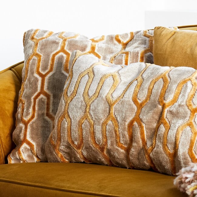 Light en Living Kussen 45x45 cm JEMBANA velvet zand+okergeel