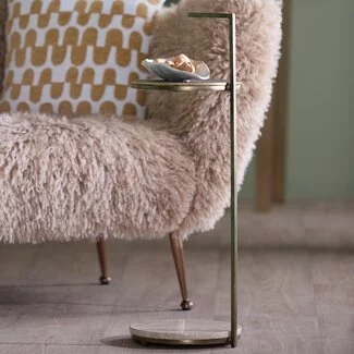 Light en Living Bijzettafel Ø26x76 cm LEDA travertin zand+donker bruin-brons