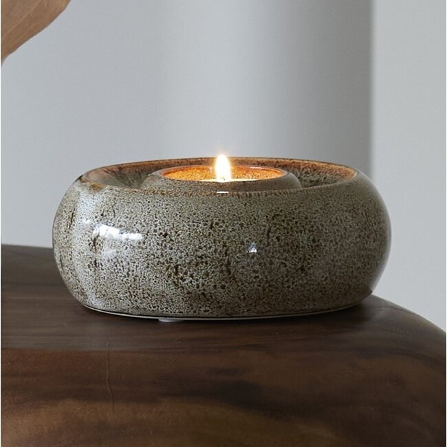 Light en Living Theelichthouder Ø12,5x5 cm OTHONI keramiek bruin
