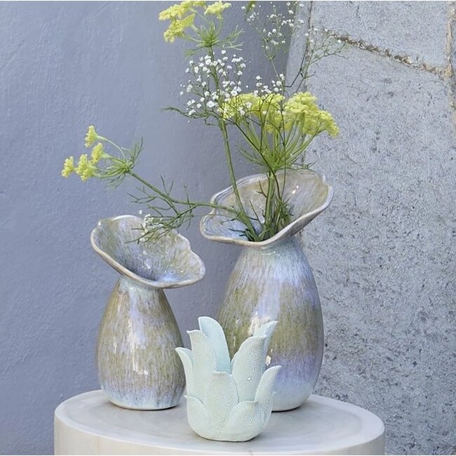 Light en Living Vaas deco Ø14x24 cm CULLA keramiek groen+lichtblauw