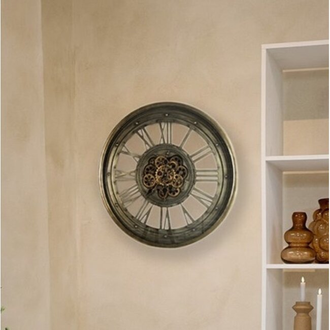 Thomas Kent Industriële Klok Marinus Grijs 80cm met Tandwielen