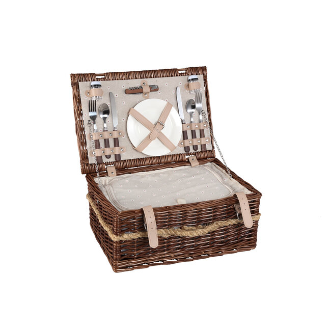 PTMD Kinzey Brown wilgen picknickmand voor 2 personen