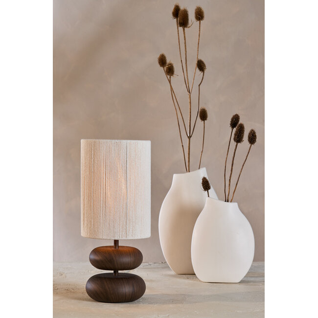 Light en Living Tafellamp Ø22x50,5 cm DANIALO hout print donkerbruin+touw crème