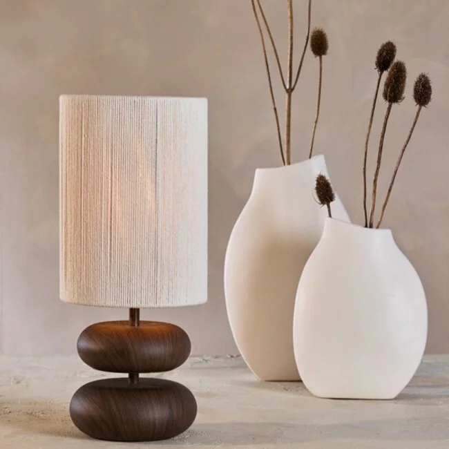 Light en Living Tafellamp Ø22x50,5 cm DANIALO hout print donkerbruin+touw crème